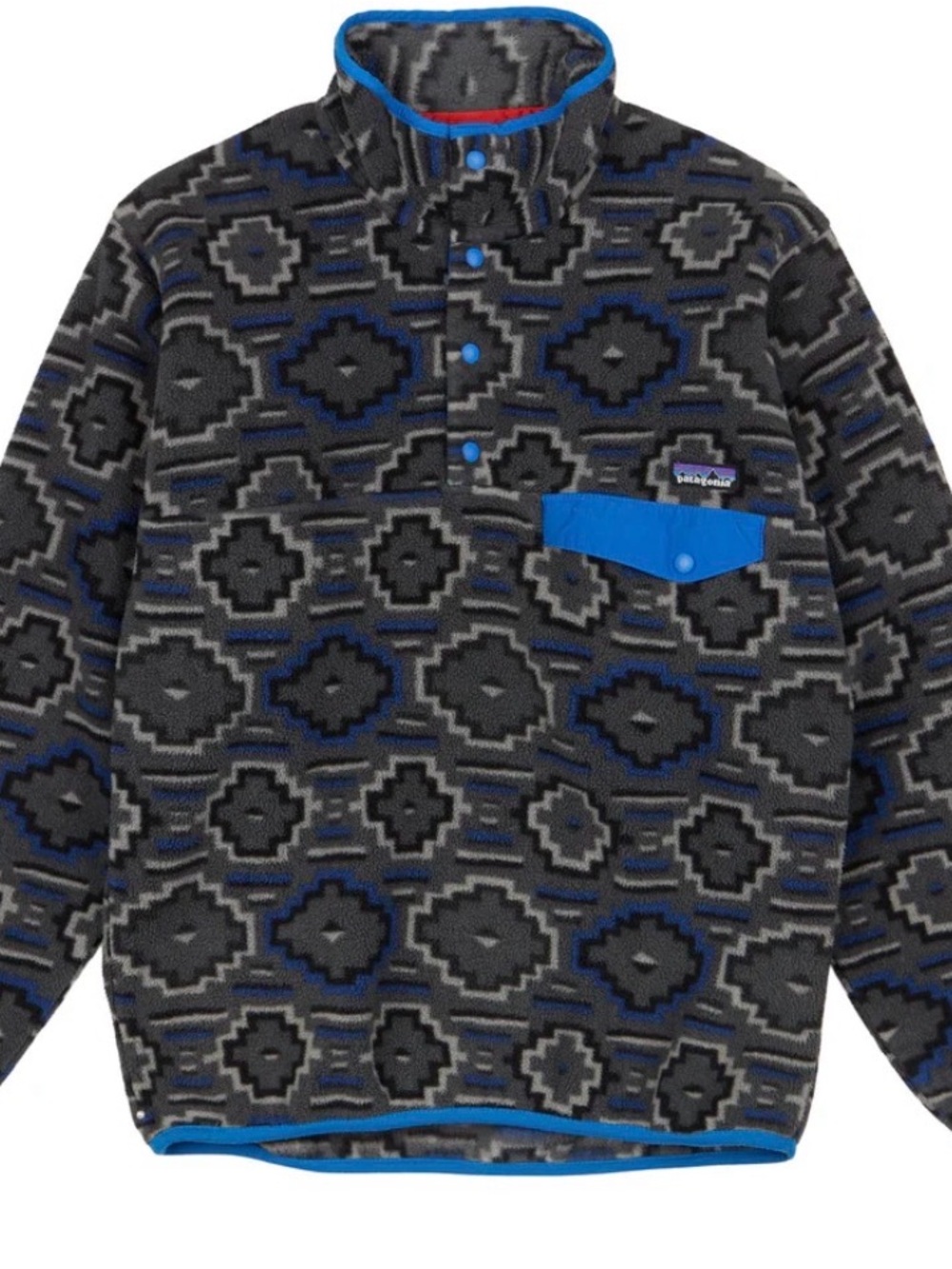 Patagonia Synchilla Gray & Blue Patterned Pullover Fleece